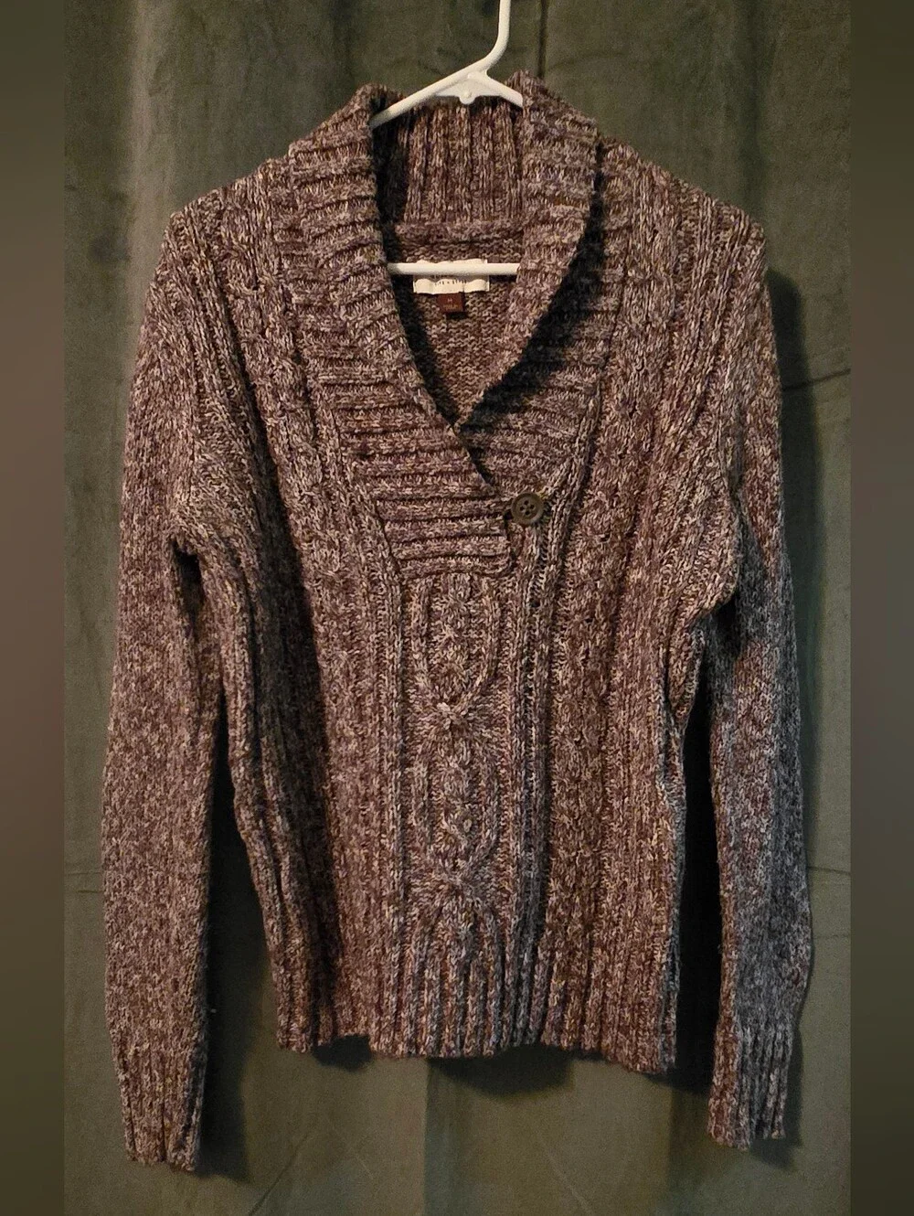 Men's Shawl Collar Cable Knit Sweater - Brown Heather